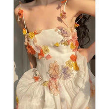Load image into Gallery viewer, Flower High Quality French Long Dress Spaghetti Strap