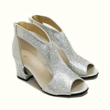 Load image into Gallery viewer, Chunky Heel Hollow Mesh Shiny Rhinestone Fish Mouth