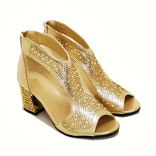 Load image into Gallery viewer, Chunky Heel Hollow Mesh Shiny Rhinestone Fish Mouth