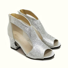 Load image into Gallery viewer, Chunky Heel Hollow Mesh Shiny Rhinestone Fish Mouth