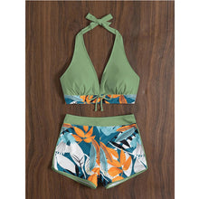 Load image into Gallery viewer, New Women's Swimsuit Bikini Top Split High Waist  Lace Print