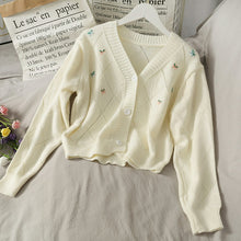 Load image into Gallery viewer, Sweater Small Flower Embroidery Knitted Cardigan