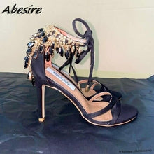 Load image into Gallery viewer, Spring New Sandals Rhinestone Thin High Heels Crystal Sandals