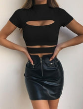 Load image into Gallery viewer, Crop Top Solid Black Green Tops Hollow Out