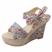 Load image into Gallery viewer, Lace Wedge Sandals