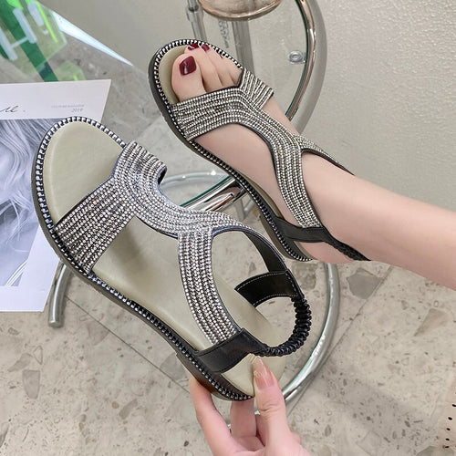 Silver Gold Flat Knitted Casual Sandals