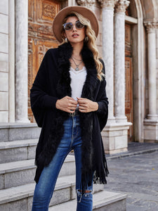 Fur Collar Shawls and Wraps Cardigan Sweater