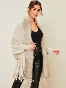 Fur Collar Shawls and Wraps Cardigan Sweater