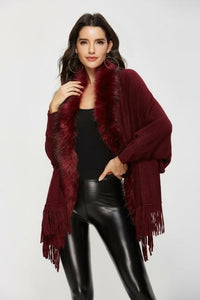 Fur Collar Shawls and Wraps Cardigan Sweater