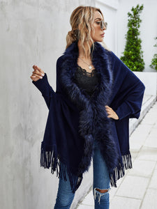 Fur Collar Shawls and Wraps Cardigan Sweater