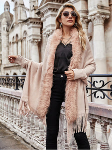 Fur Collar Shawls and Wraps Cardigan Sweater