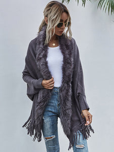 Fur Collar Shawls and Wraps Cardigan Sweater