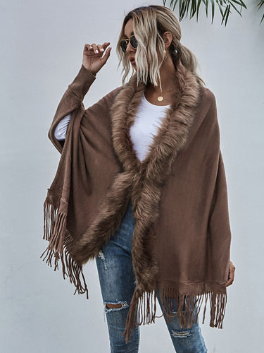 Fur Collar Shawls and Wraps Cardigan Sweater