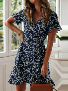 Summer Sexy V Neck Floral Print Boho Beach Dress