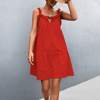 Loose A-line Dress Spaghetti Strap Solid Bohemian Beach