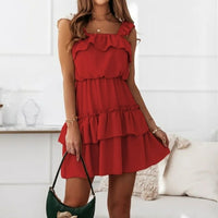 Loose A-line Dress Spaghetti Strap Solid Bohemian Beach