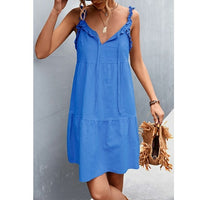 Loose A-line Dress Spaghetti Strap Solid Bohemian Beach