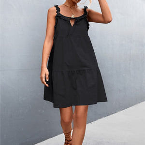 Loose A-line Dress Spaghetti Strap Solid Bohemian Beach