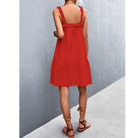 Loose A-line Dress Spaghetti Strap Solid Bohemian Beach