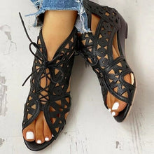 Load image into Gallery viewer, Gladiator Sandals Summer Retro Wedge Lace Up Mesh