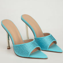 Load image into Gallery viewer, Sexy Pointed Toe Thin High Heels Blue Rhinestone