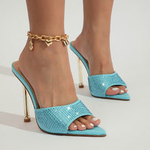 Load image into Gallery viewer, Sexy Pointed Toe Thin High Heels Blue Rhinestone