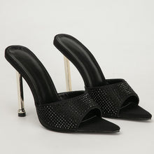 Load image into Gallery viewer, Sexy Pointed Toe Thin High Heels Blue Rhinestone
