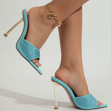 Load image into Gallery viewer, Sexy Pointed Toe Thin High Heels Blue Rhinestone