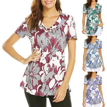 Load image into Gallery viewer, 2XL Plus Size Women Tunic Shirt Autumn Short Sleeve Floral Print