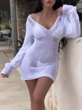 Load image into Gallery viewer, Knitted v neck sweater dress Female transparent