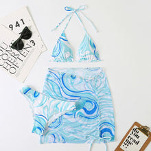 Load image into Gallery viewer, 3 Pieces Bikini Set With Skirt Tie Dye String Thong Bathing Suit Women