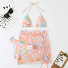Load image into Gallery viewer, 3 Pieces Bikini Set With Skirt Tie Dye String Thong Bathing Suit Women