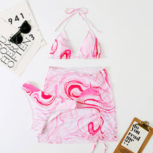 Load image into Gallery viewer, 3 Pieces Bikini Set With Skirt Tie Dye String Thong Bathing Suit Women
