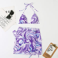 Load image into Gallery viewer, 3 Pieces Bikini Set With Skirt Tie Dye String Thong Bathing Suit Women