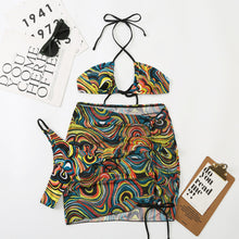 Load image into Gallery viewer, 3 Pieces Bikini Set With Skirt Tie Dye String Thong Bathing Suit Women