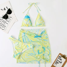 Load image into Gallery viewer, 3 Pieces Bikini Set With Skirt Tie Dye String Thong Bathing Suit Women
