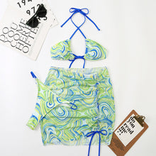 Load image into Gallery viewer, 3 Pieces Bikini Set With Skirt Tie Dye String Thong Bathing Suit Women