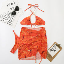 Load image into Gallery viewer, 3 Pieces Bikini Set With Skirt Tie Dye String Thong Bathing Suit Women