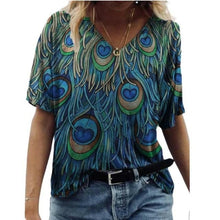 Load image into Gallery viewer, Print T Shirted Summer Short Sleeve V Neck
