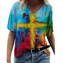 Load image into Gallery viewer, Print T Shirted Summer Short Sleeve V Neck