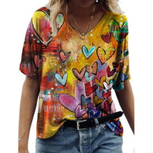 Load image into Gallery viewer, Print T Shirted Summer Short Sleeve V Neck