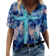 Load image into Gallery viewer, Print T Shirted Summer Short Sleeve V Neck
