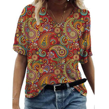 Load image into Gallery viewer, Print T Shirted Summer Short Sleeve V Neck