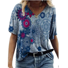Load image into Gallery viewer, Print T Shirted Summer Short Sleeve V Neck