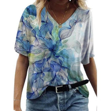 Load image into Gallery viewer, Print T Shirted Summer Short Sleeve V Neck