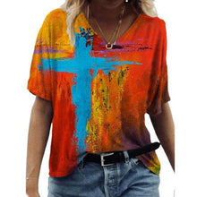 Load image into Gallery viewer, Print T Shirted Summer Short Sleeve V Neck
