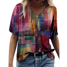 Load image into Gallery viewer, Print T Shirted Summer Short Sleeve V Neck