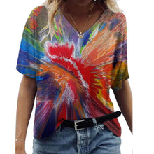 Load image into Gallery viewer, Print T Shirted Summer Short Sleeve V Neck