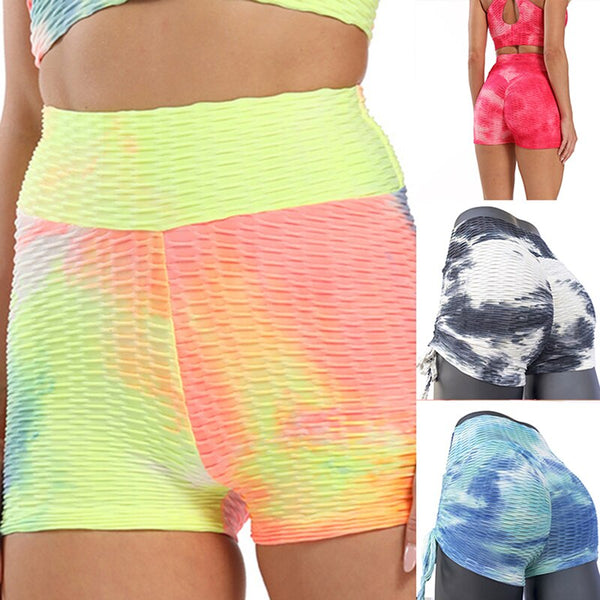 3D Women Tie Dye Sport Shorts Printed Slim High Waist Stretchy Fitness