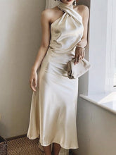 Load image into Gallery viewer, Satin halter sleeveless bodycon vintage dress